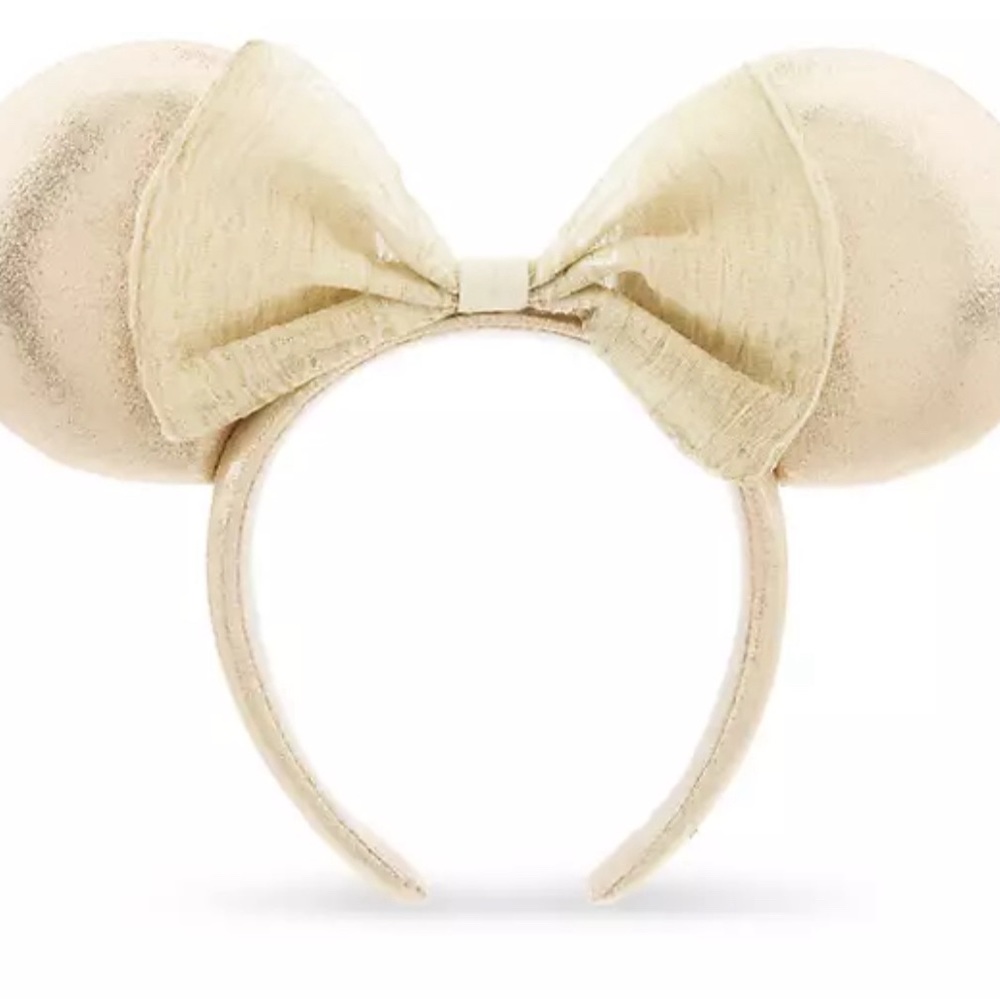 2022 Disney Parks Almond Pearl Oatmeal Fabric Bow Minnie Mouse Ears Headband